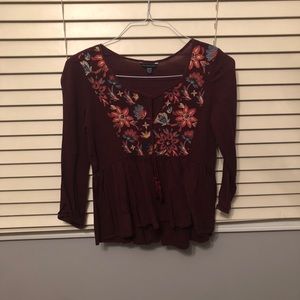 maroon floral long sleeve
